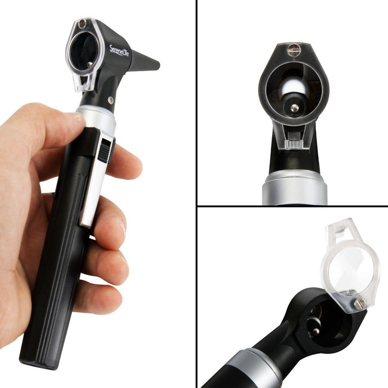 [Australia - AusPower] - Serenelife Compact Otoscope Ear Checker - Fiber Optic Digital Bright LED Ear Light Design Battery Operated & 3X Magnification - Washable Speculum Tip for Pediatric Adult & Veterinary 