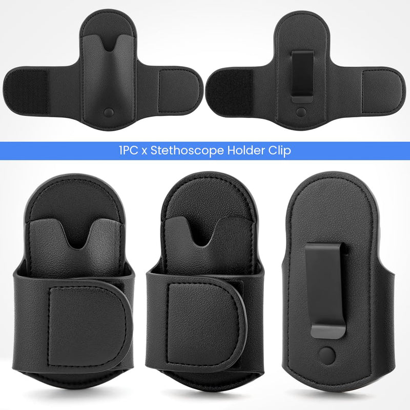 [Australia - AusPower] - PU Leather Stethoscope Holder Hip Clip Compatible with Littmann and Most Stethoscopes, Portable Stethoscope Holster Clip for Scrubs Belt and Pocket, Black 