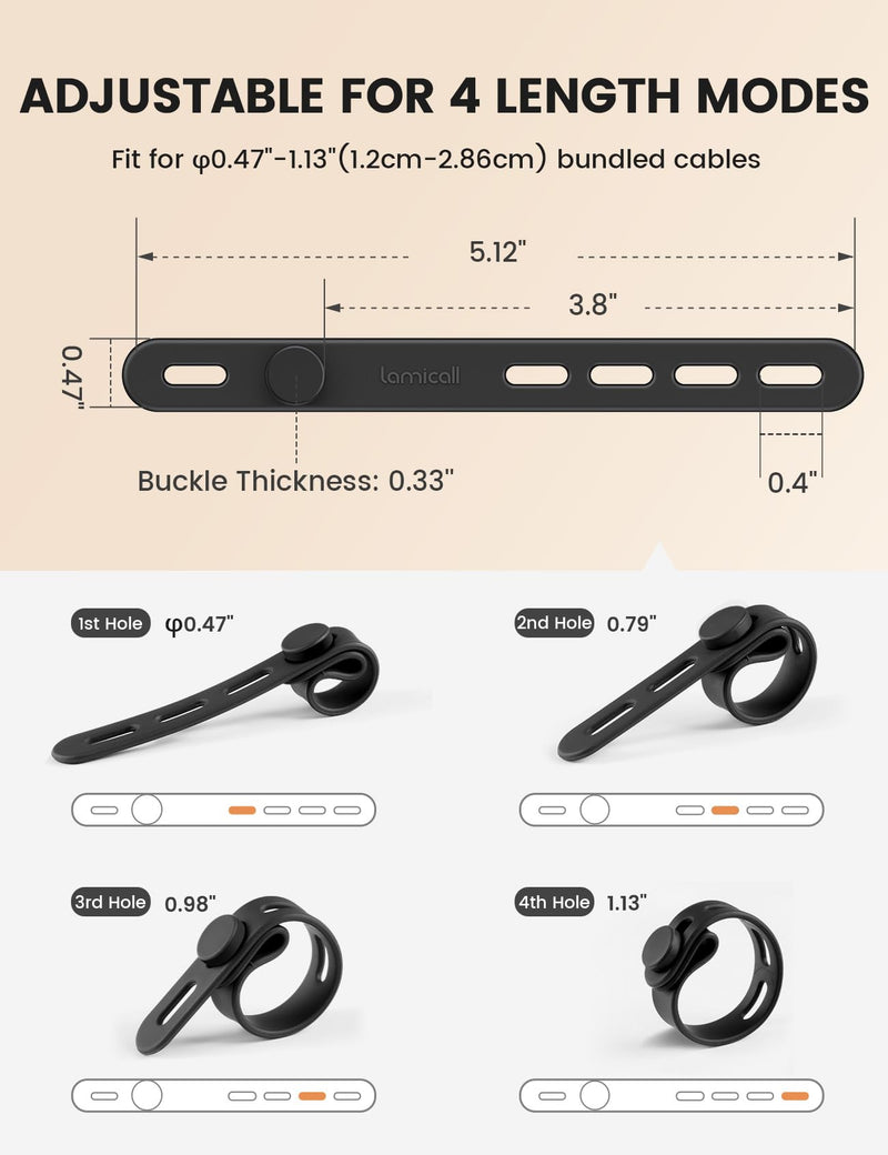 [Australia - AusPower] - 10Pack Silicone Cable Ties Cord Organizer Wrap - Lamicall [Reusable Washable] Wire Ties Management with Lock Buckle, Elastic Adjustable Charger Cable Strap Tie, Electrical Cord Keeper for Travel Home 