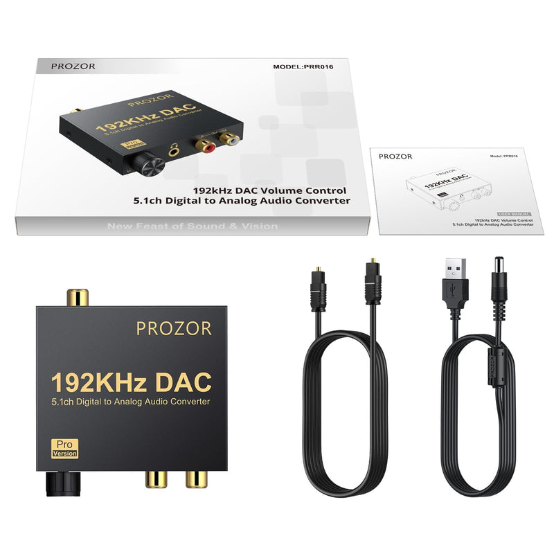 [Australia - AusPower] - PROZOR 192kHz Digital to Analog Audio Converter Support Dolby AC-3 DTS 5.1CH with Volume Adjustable, Optical to RCA DAC Decoder, Digital DAC Converter SPDIF TOSLINK to Stereo L/R & 3.5mm Jack small DAC Support Dolby AC-3 DTS 5.1CH 