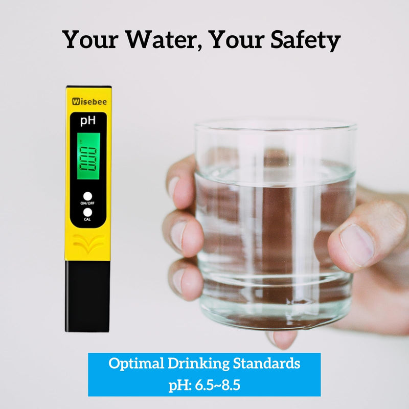 [Australia - AusPower] - Wisebee Digital pH Meter, Water Quality Tester Pen with High Accuracy | Backlit LCD Display | Pocket-Size | 0-14 PH Measurement Range| UL Certified | Battery Powered for Drinking, Aquarium, Pool, Lab 