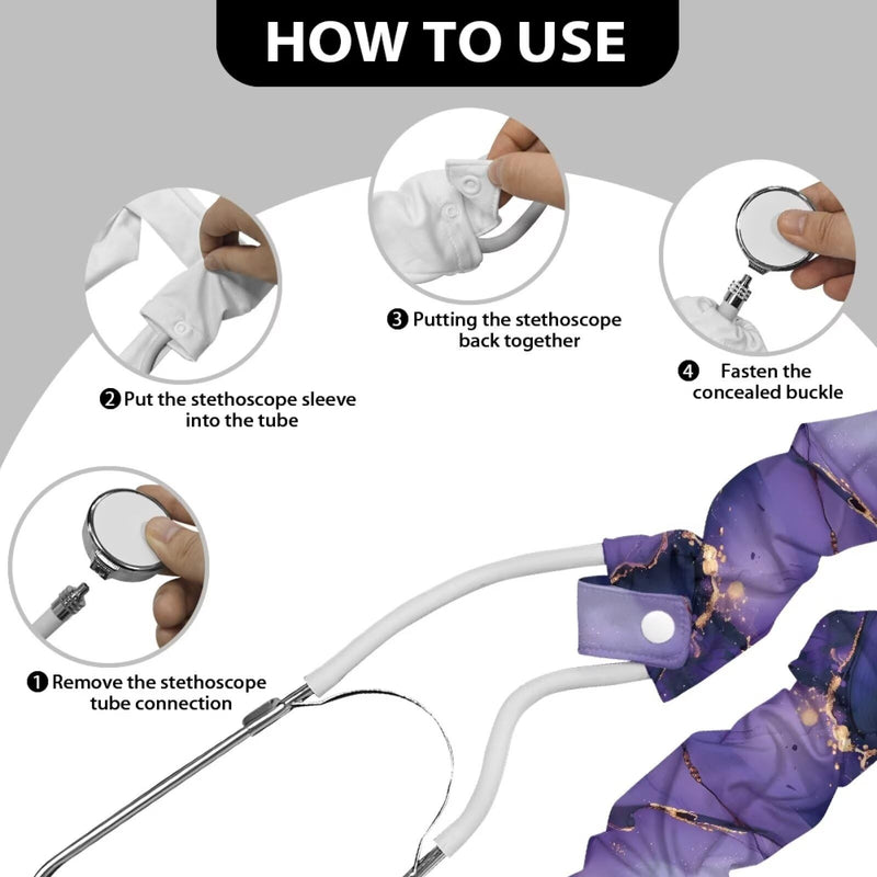 [Australia - AusPower] - Deep Purple Marble Stethoscope Sleeve 2 Pack Stethoscope Cover Sleeve Washable Fabric Stethoscope Accessories for Nurses Stethoscope Protective Decor Cover Deep Purple Marble 