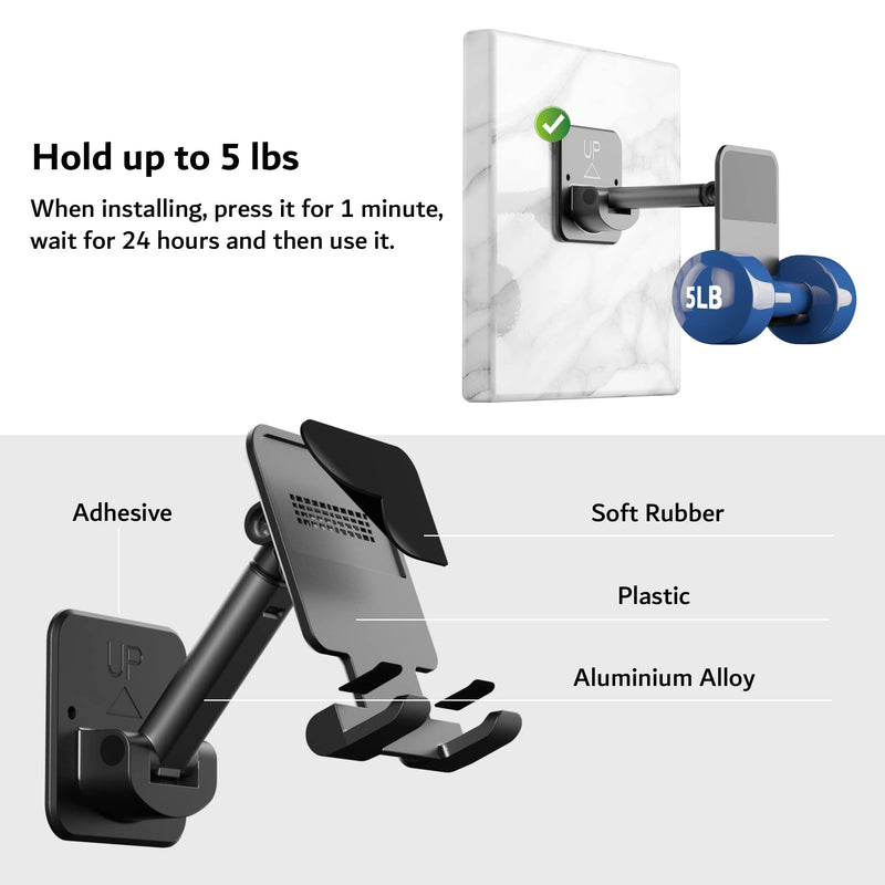 [Australia - AusPower] - pzoz Wall Mount Cell Phone Tablet Holder, Extendable Adjustable Cellphone Stand for Mirror Bathroom Shower Bedroom Kitchen Treadmill, Compatible with iPhone iPad Series or Other Smartphones (Black) Black 
