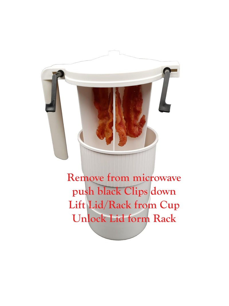 Wow Microwave Bacon Cooker - with Locking Lid and Easy Grip Handle makes cooking bacon a Joy! Made in USA!