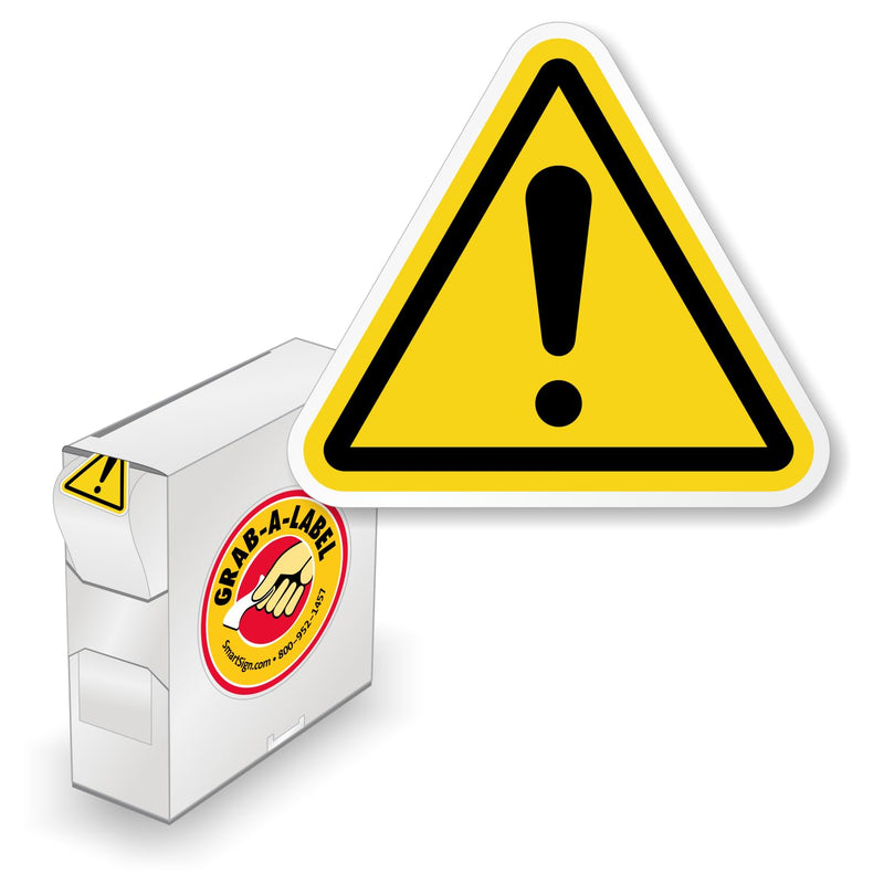 SmartSign (250/Pack) ISO W001 General Hazard Warning Labels with Exclamation Symbol in Dispenser Box, 0.838" x 0.75", Plastic Labels (Aggressive Adhesive) with Polyolefin Film, Yellow/Black