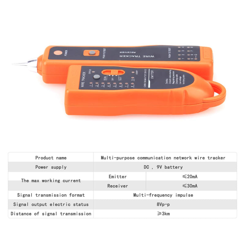 [Australia - AusPower] - Wire Tracker XQ-350 RJ45 RJ11 Finder for Telephone Network Wire LAN Cable Tester for Line DC Detecting/Anode/Cathode Determination Diagnose Tone Networking Tool with Crystal Head 