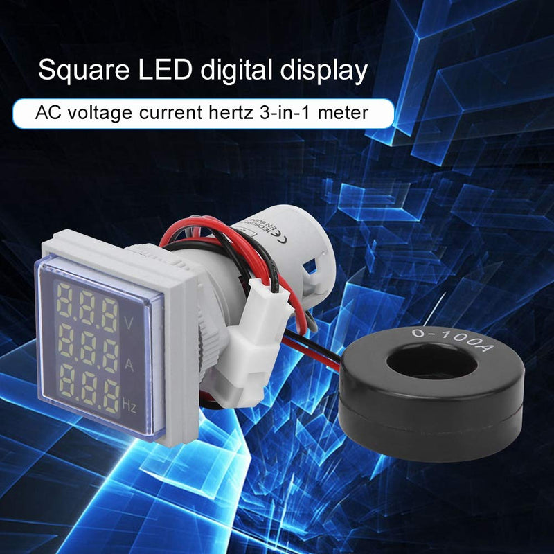 [Australia - AusPower] - Voltage Current Frequency Meter, AD112-22 FVAH Multifunction Digital Meter LED 3-Digit Display AC Voltage Current Tester, AC60-500V 0-100A 20-75 Hz Measurement (White) White 