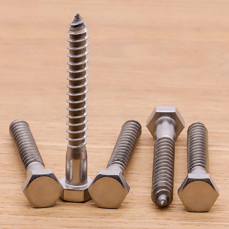 [Australia - AusPower] - 3/8" x 4" Hex Head Lag Screws Bolts for Wood, 304 Stainless Steel 18-8, Heavy Duty Lag Bolts, Hexagon Head Wood Deck Screws 10 PCS 3/8 x 4" 