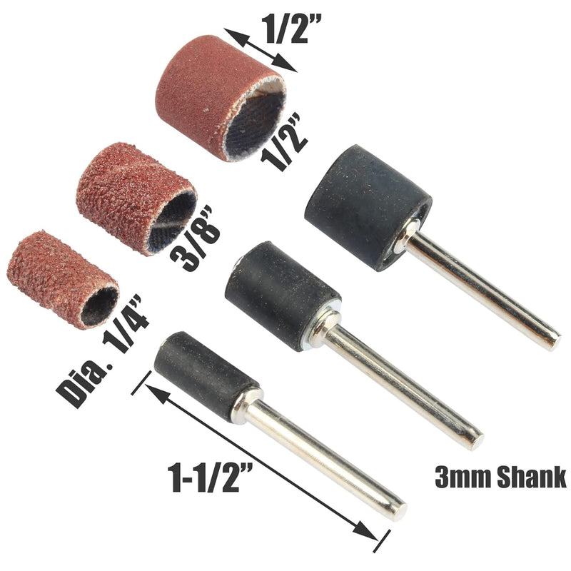 [Australia - AusPower] - Yakamoz 132Pcs Sanding Drums Kit, 80 120 180 Grit Sanding Bands Mini Drum Sander Sleeves with 3mm Shank Drum Sanding Mandrels for Drill Dog Nail Grinder fits Dremel Rotary Tools 