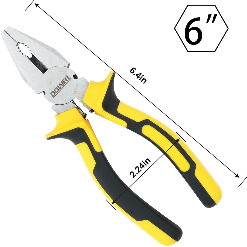 [Australia - AusPower] - DOWELL Lineman's Pliers Combination Pliers with Cutter 6 Inch Heavy Duty Nickel Chromium Steel Construction And Professional Handle 6" Lineman's Pliers 