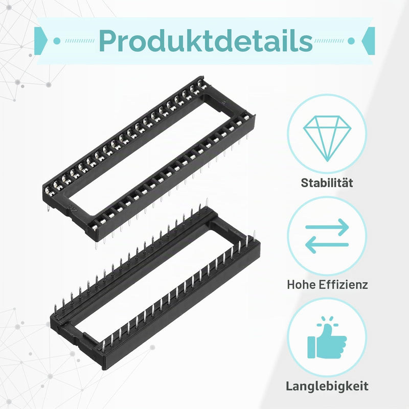 QUARKZMAN DIP IC Socket, 40-Pin Dip IC Sockets 2.54 mm Pitch Black Pack of | Flat Pin Chip Connector Adapter for Breadboard Project, PCB Board Design