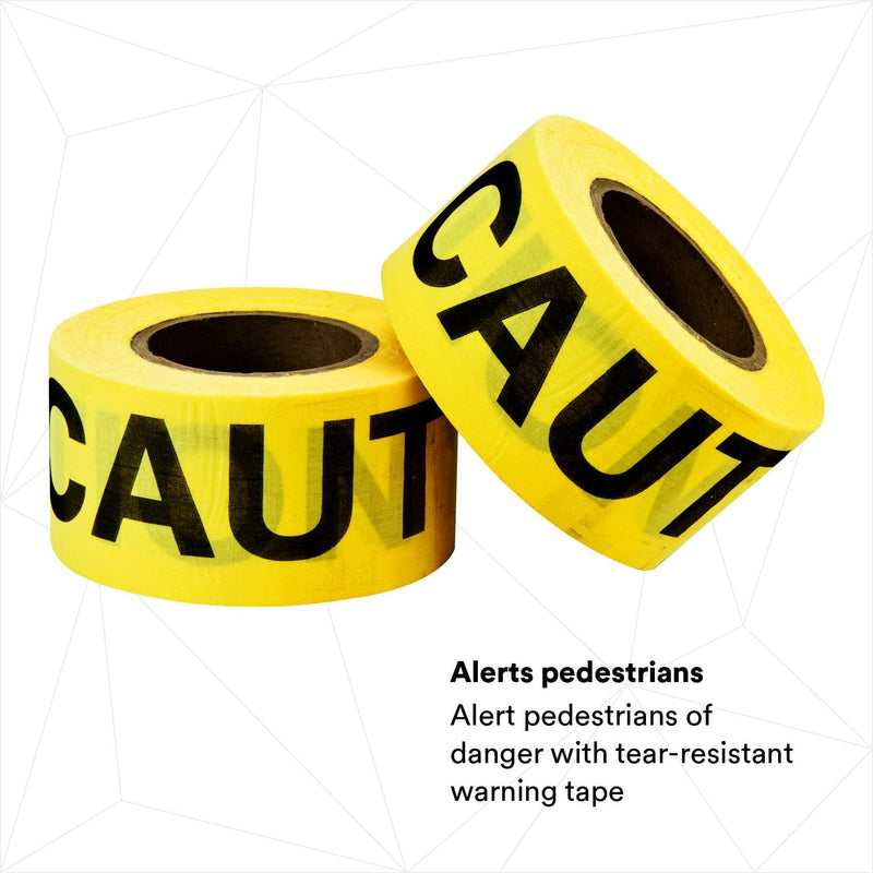 3M Scotch Barricade Tape 301, with "CAUTION" text, 3 in x 300 ft, Yellow, Pack of 1 Roll 300 Foot Length