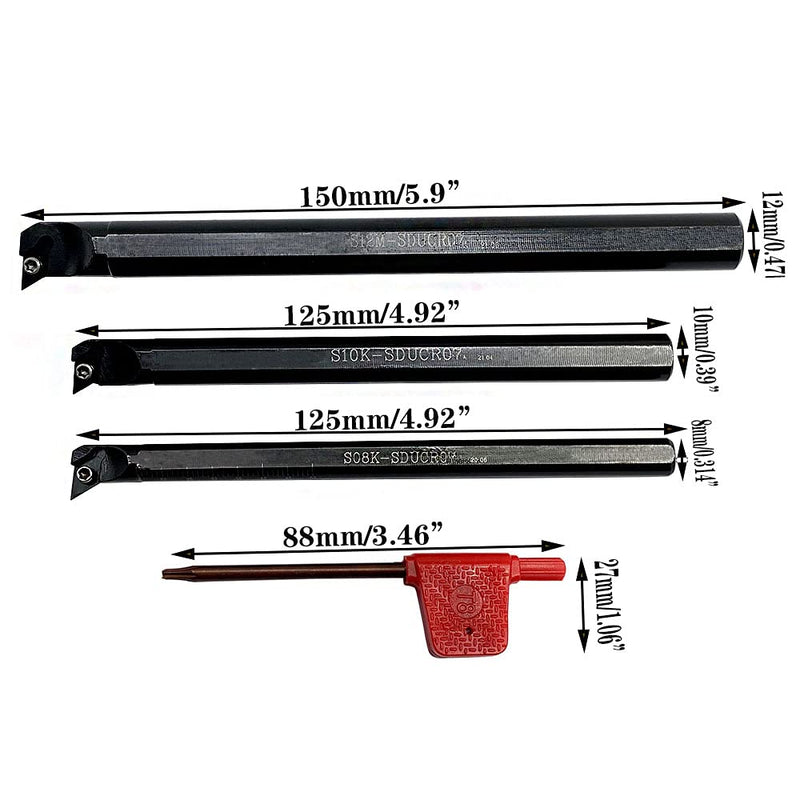 [Australia - AusPower] - 3PCS S08K/S10K/S12M- SDUCR07 95 Degree Internal Turning Boring Bar with 10pcs DCMT21.51 DCMT070204 Carbide Turning Inserts for Machining Steel Parts and Stainless Steel (Three Holder Set With Inserts) 