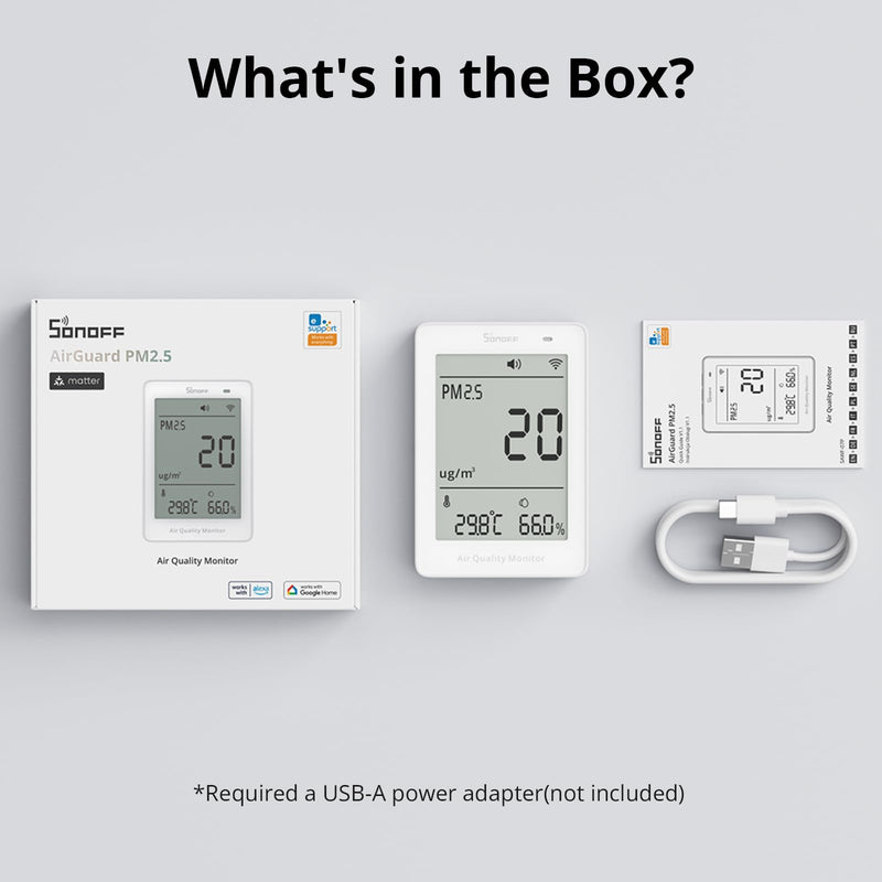SONOFF Smart Indoor Air Quality Monitor with PM2.5, PM10, Temperature & Humidity Sensor, Real-Time Display & Alarm, Matter-Compatible, 2.4GHz WiFi, 3.73-inch Screen, for Bedroom, Nusery Room