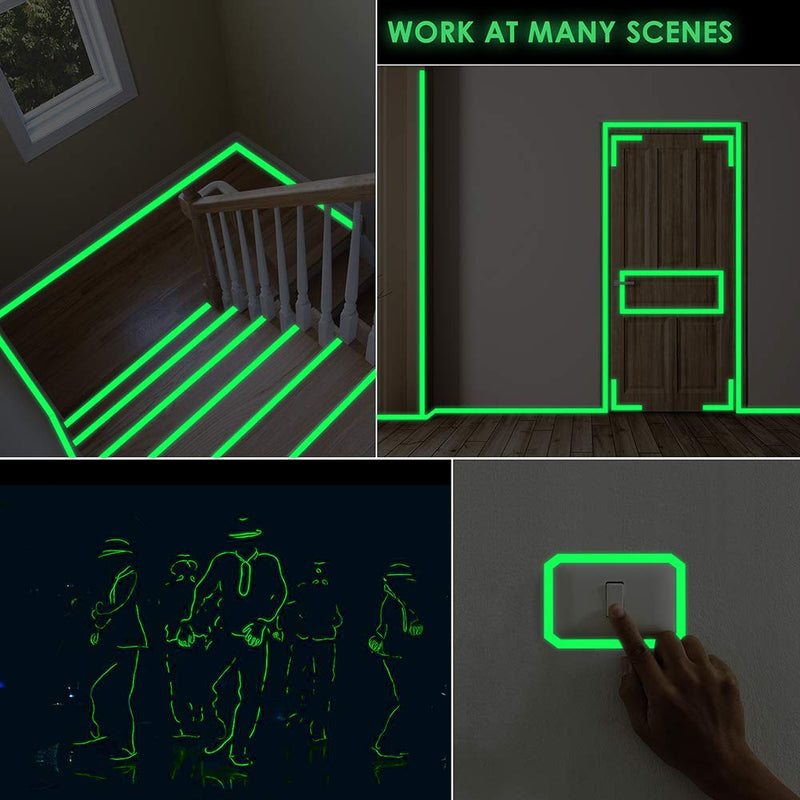 Glow in The Dark Tape 1 Inch x 30 ft Green Fluorescent Spike Sticker Continuous Luminous Tapes for Easter Theater Stage Party Wall Step Emergency Exit 6-8 Hours