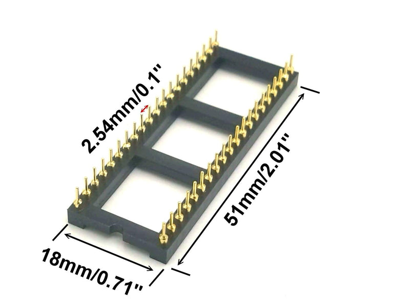 Gold-Plated 16 pcs DIP-40 pins Round Hole IC Socket Adaptor 2.54mm Pitch 7.6 Row Pitch 2 Row 40 Round Pins Soldering