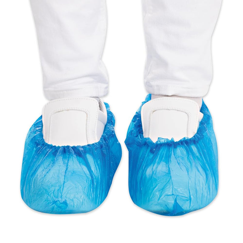 Franz Mensch Universal Blue Waterproof Shoe Covers Pack of 200 | CPE, disposable, overshoes, overshoes, heel protection, tear-resistant, elastic, shoe covers, hygiene, cleaning, laboratory