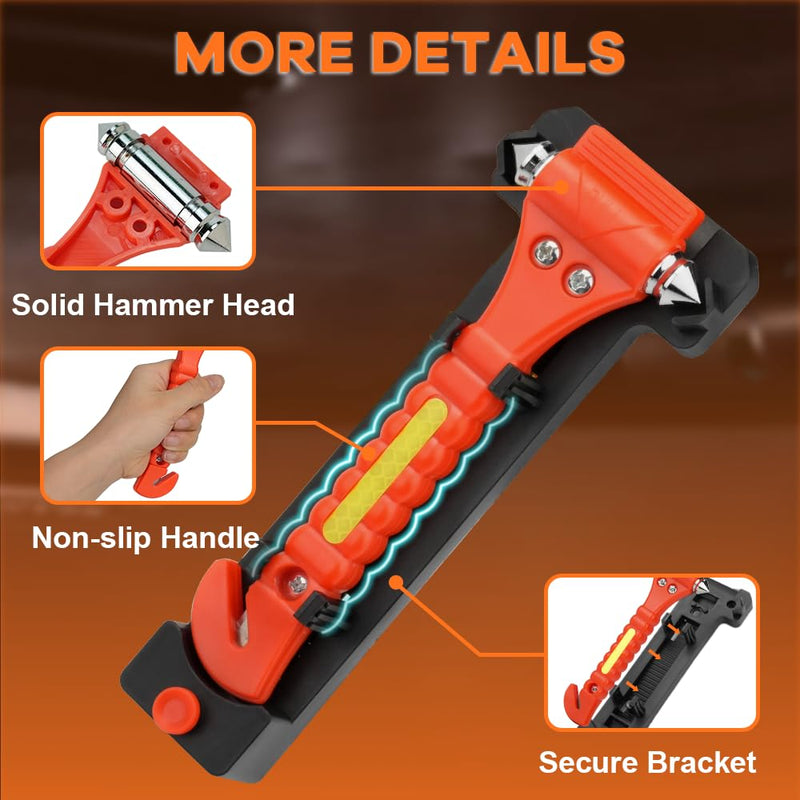 SINSEN Car Safety Hammer, Window Glass Hammer Breaker and Seat Belt Cutter Emergency Escape Tool Auto Car Escape 2-in-1 for Family Rescue & Automotive Escape Tools, Reflective Tape, Set of 4 (T-04) Reflective Red 4 Pack