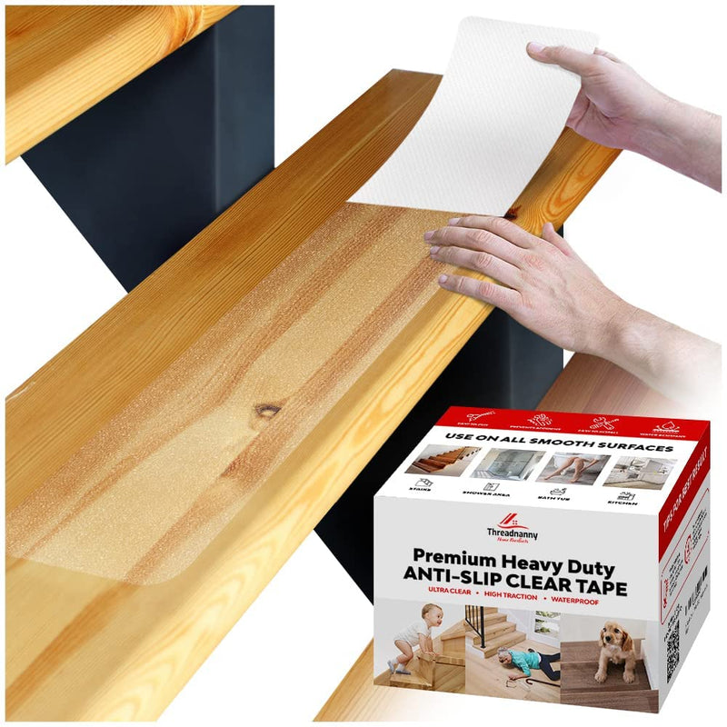 ThreadNanny Premium Clear Anti Slip Tape 6” X 24” (10-Pack) - Heavy Duty Waterproof Clear Grip Tape - Soft & Comfortable for Walking Barefoot - Non-Slip Tread Ideal for Stairs, Shower, Boats, Etc. 10 Pack