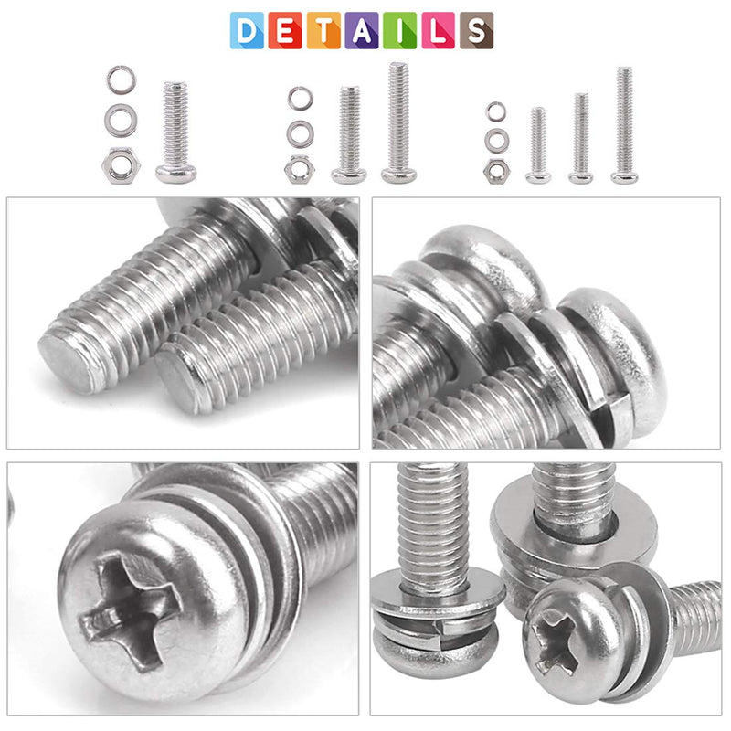 [Australia - AusPower] - Glarks 510 Pieces Pan Head Stainless Steel Screws Nuts Lock and Flat Gasket Washers Assortment Kit Pan Head Screws 