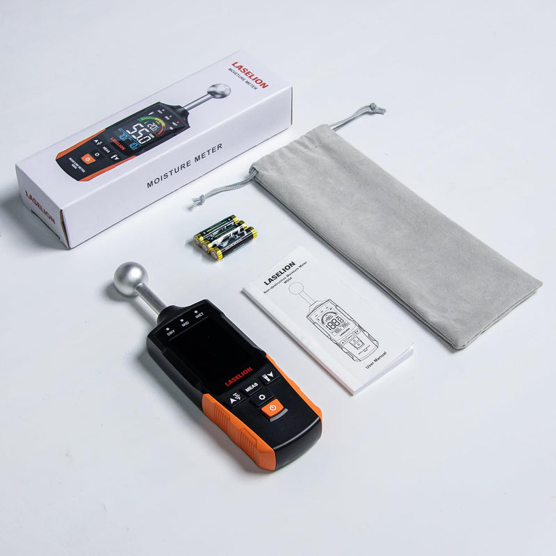 [Australia - AusPower] - MS04 Pinless Moisture Meter with Ball Probe for Non-Destructive Area Scans Ideal for Wood Walls and Construction Materials Customizable Humidity Alarms Built-in Flashlight 