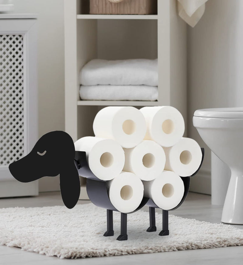 Cute Animal Decorative Toilet Paper Holders, Metal Wall Mount & Free-Standing Toilet Paper Holder, 8 Rolls of Tissue Paper Storage Basket, Bathroom Farmhouse Kitchen Decor Accessories (Classic Dog) Z-funny Dog