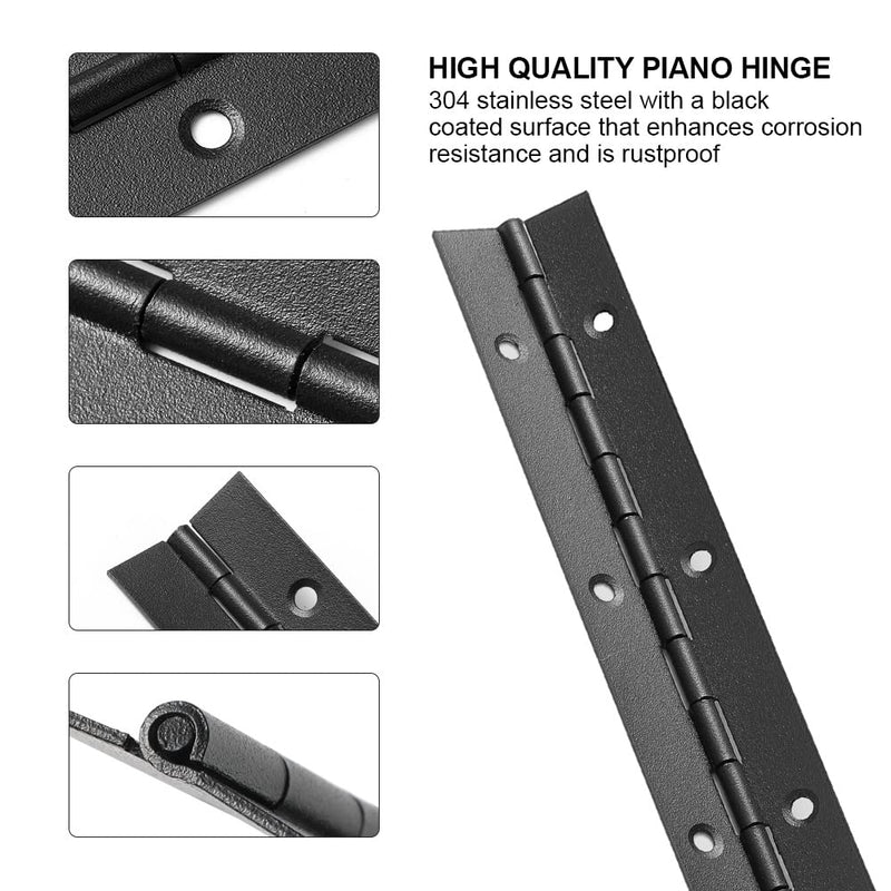 [Australia - AusPower] - 2 Pack Piano Hinge 30 Inch x 1.2 Inch Heavy Duty Stainless Steel Black Continuous & Piano Hinges for Cabinets Boat Marine Door, 0.04" Leaf Thickness 1.2'' Open Width 