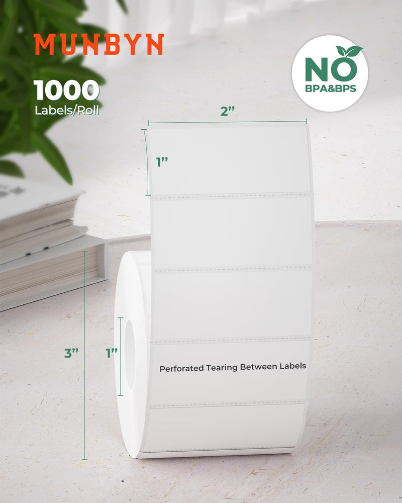 [Australia - AusPower] - MUNBYN 2"x1" Direct Thermal Labels, Barcode Address Shipping Thermal Label Stickers, White Thermal Printer Labels for UPC (1000 labels/roll, 6 roll, 2"x1") 1 