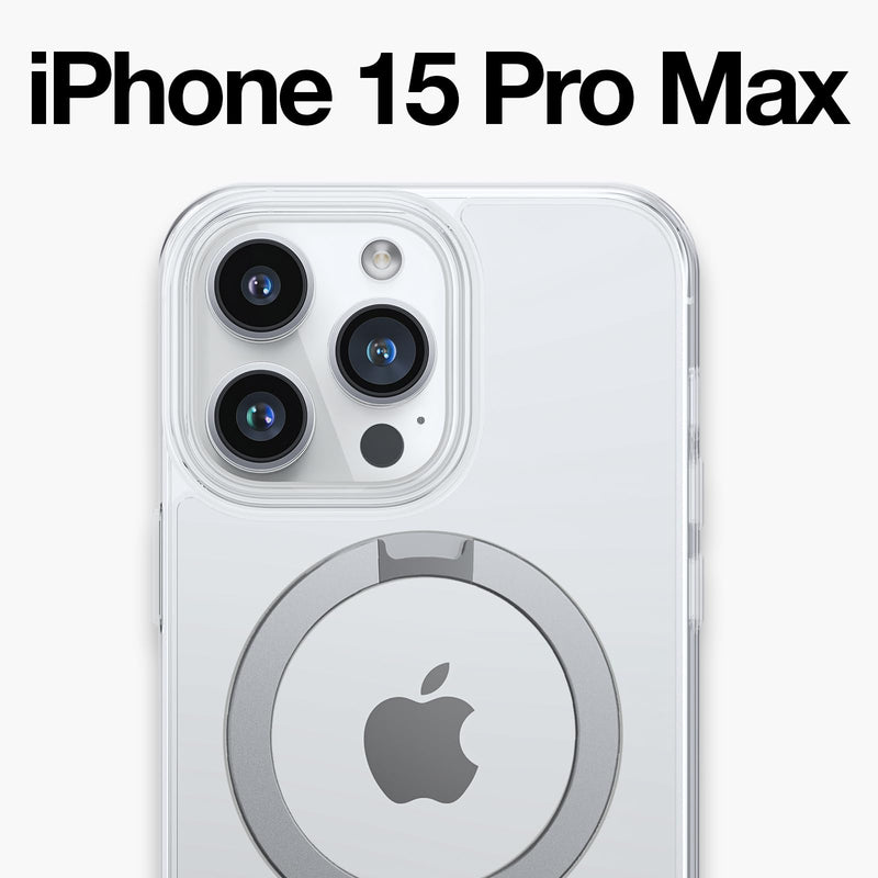[Australia - AusPower] - TORRAS Magnetic Ostand for iPhone 15 Pro Max Case, [Military Grade Drop Tested][Compatible with MagSafe][Build in Kickstand] Clear Slim Hard Back Soft Edge Anti-Fingerprint, Clear Crystal Clear 