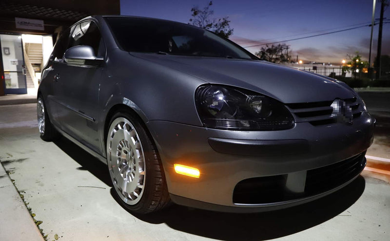 iJDMTOY Smoked Lens Amber Full LED Bumper Side Marker Light Kit Compatible With Volkswagen 2006-2009 MK5 Golf/GTI Rabbit, 2005-2010 Jetta, 2008 R32, 40-SMD LED, Replace OEM Front Sidemarker Lamps Smoked Lens Amber LED