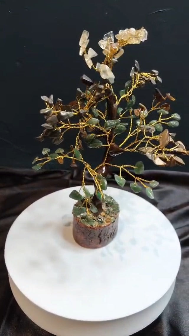 SOULWISE Dhanyog Crystal Tree Money Magnet for Wealth & Prosperity – Natural Citrine, Pyrite, Tiger Eye, Green Jade & Aventurine Gemstone Tree – Vastu & Feng Shui Bonsai Decor for Home & Office