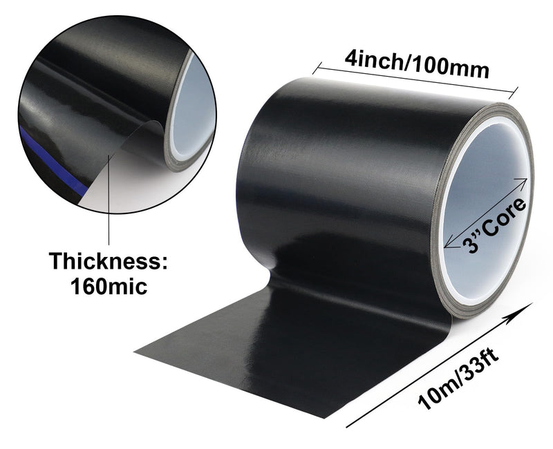 BOMEI PACK Black PTFE Teflonn Glass Cloth Tape, 4'' x 33ft High Temperature Tape Fiberglass Adhesive, Heat Resistant for Fabric,High-Speed Sealing Machine,Vacuum Sealer Machine,1 Pack 4inch x 33ft