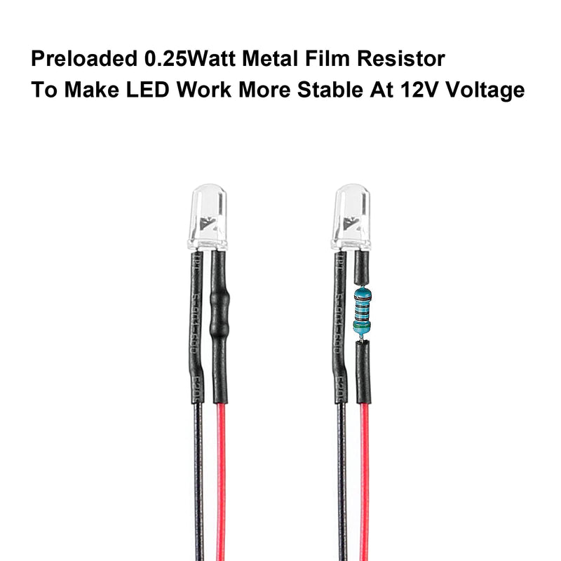 [Australia - AusPower] - 50pcs 5mm LED Lights - 12V White Color, Ultra Bright, Clear Lens, Small LED Lamps for DIY Lighting, Science Experiments 