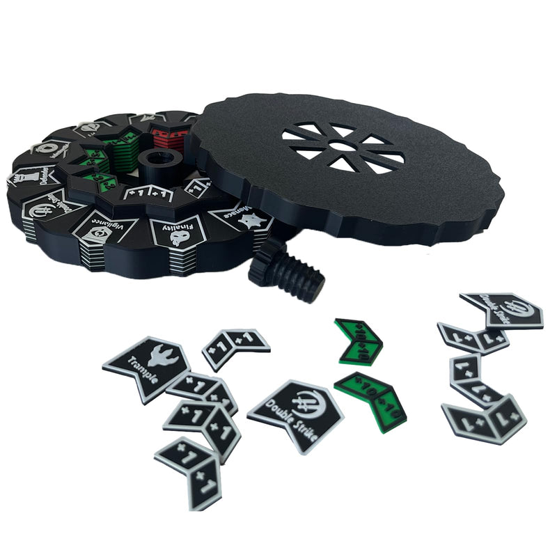 [Australia - AusPower] - MTG Abilities Keywords Counter Wheel, Black Token Tracker 7.5 inch Diameter,123-Piece Keyword and Life Counter Bulk Tokens MTG, TCG, Cards Gaming Accessories 