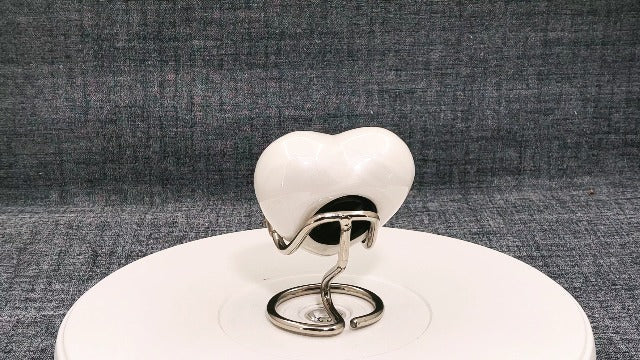 Heart Keepsake Urn for Human Ashes – Handcrafted White Aluminum Mini Heart Urn with Silver Stand, Velvet Bag & Gift Box – Small Infant or Pet Cremation Urn, 3 Cu Inches Capacity – Memorial Keepsake Heart Keepsake Urn