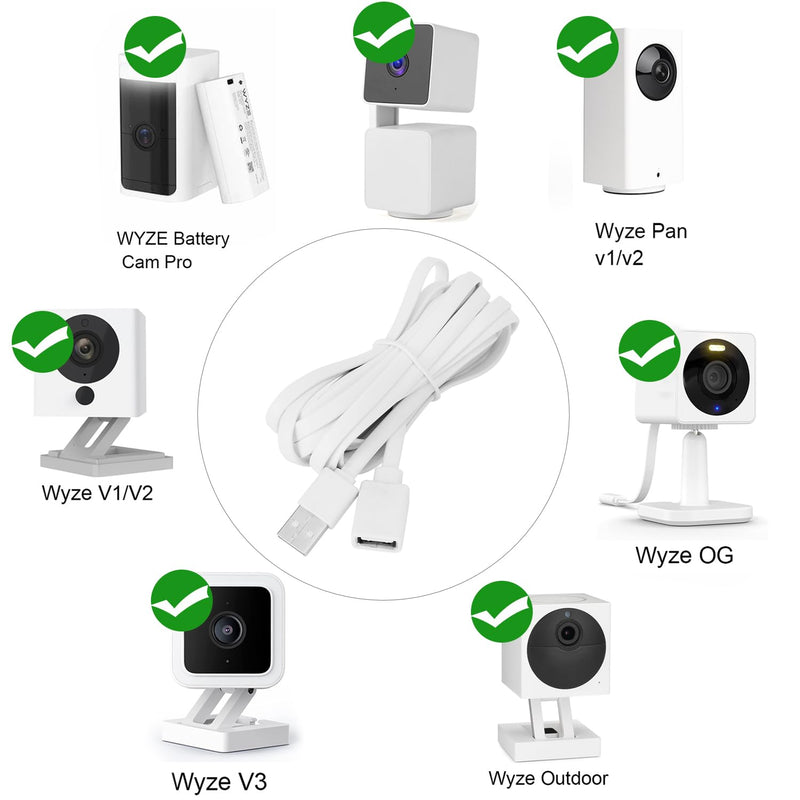 [Australia - AusPower] - 2PACK USB Extension Cable Compatible with WYZE Cam V3/V4/V2,Wyze Cam OG, WYZE Cam Pan V3/V3 Pro/ V2, 20Ft/6M IPX7 Waterproof Extension Charging Cable Power Your WYZE Cam Continuously - White 2 