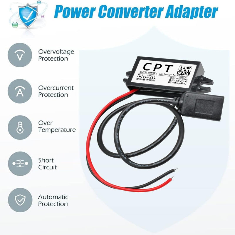 Heemol 12V to USB, 12V to 5V USB Adapter, 3A 15W DC Buck Converter Module DC to DC Car Power Converter Adapter Single USB