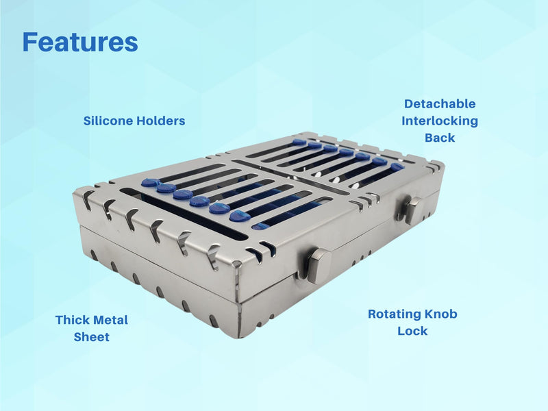 [Australia - AusPower] - Heavy Duty Sterilization Cassette Tray up to 7 Instruments Double Button Rack Box Premium Design Dental Surgical lab 7"X4"X1.4" ARTMAN Brand 