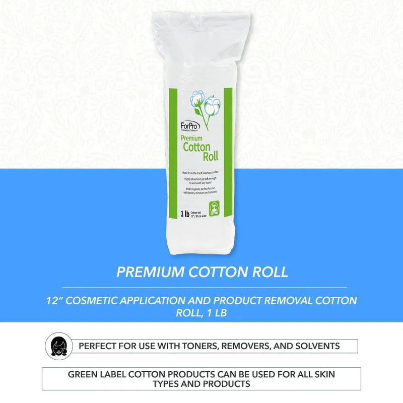 [Australia - AusPower] - ForPro Professional Collection Premium Cotton Roll for Cosmetic Application and Product Removal, White, 12” Wide, 1 Lb. 