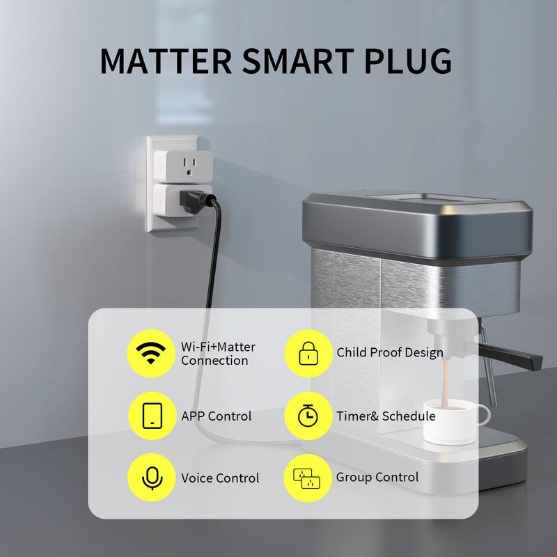 Minoston Matter Smart Plug, Smart Outlet Compatible with Alexa, Apple Home, Google Home, SmartThings, App and Voice Control, 100% Privacy, 2.4G Wi-Fi Only, White, 4 Pack