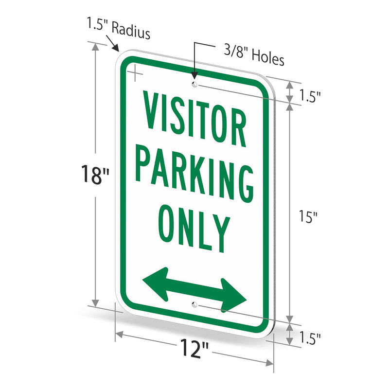 SmartSign - K-8570-EG-12x18 Visitor Parking Only Sign With Bidirectional Arrow By | 12" x 18" 3M Engineer Grade Reflective Aluminum Green on White