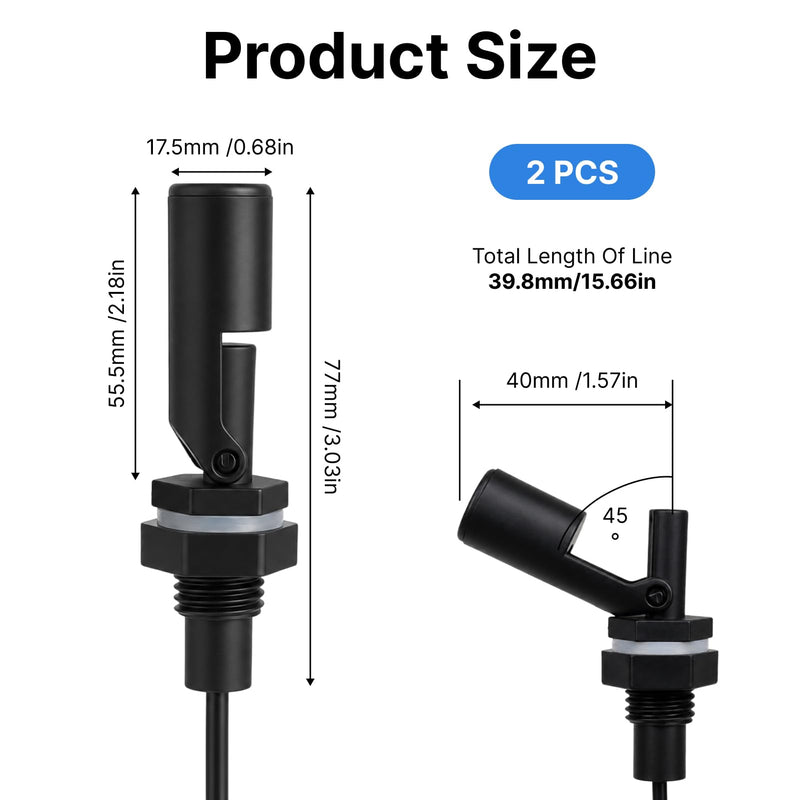 Pack of 2 Float Switch Water Level Sensor PP Side Mounted Float Switch 12V Liquid Level Sensor for Tank Aquarium Pool Container Water Control