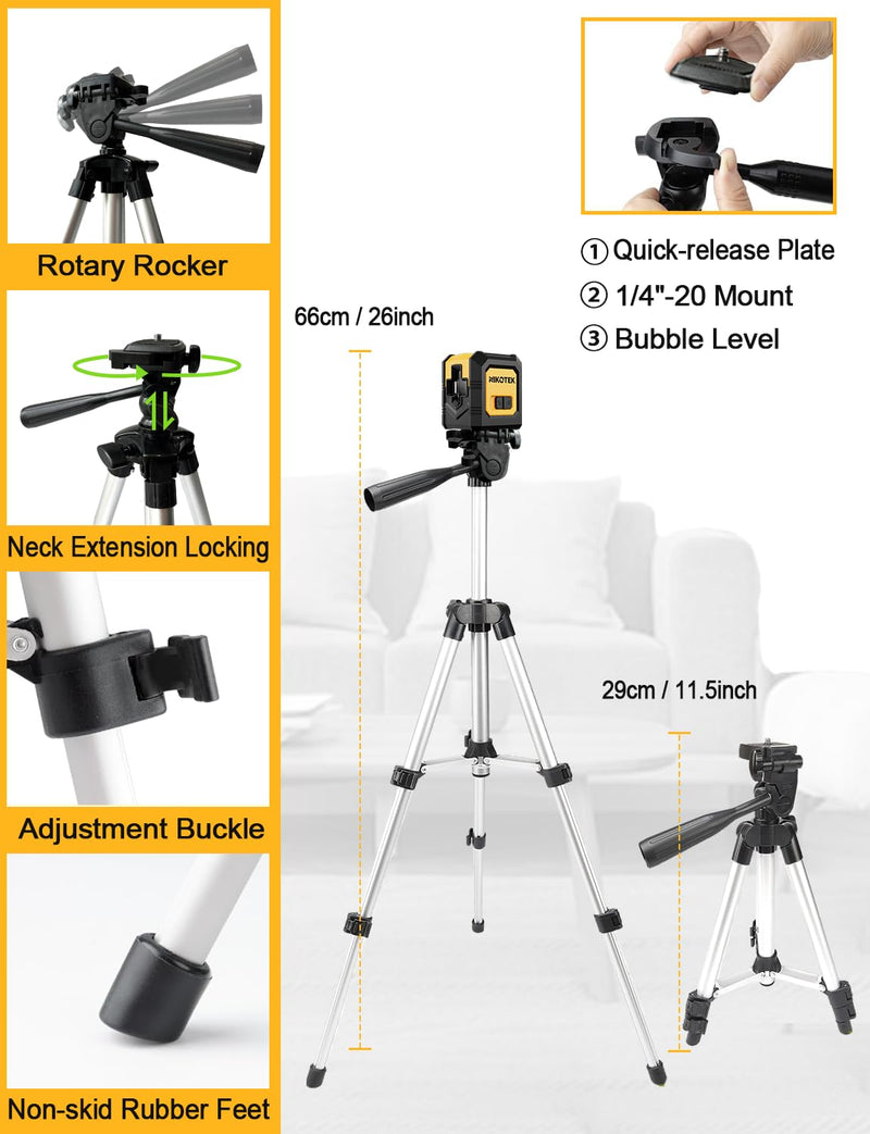 [Australia - AusPower] - Laser Level with Tripod, Self-Leveling Green Beam Horizontal and Vertical Cross-Line Laser for Home Decoration Carrying Pouch, Battery Included NK01GT With Tripod 