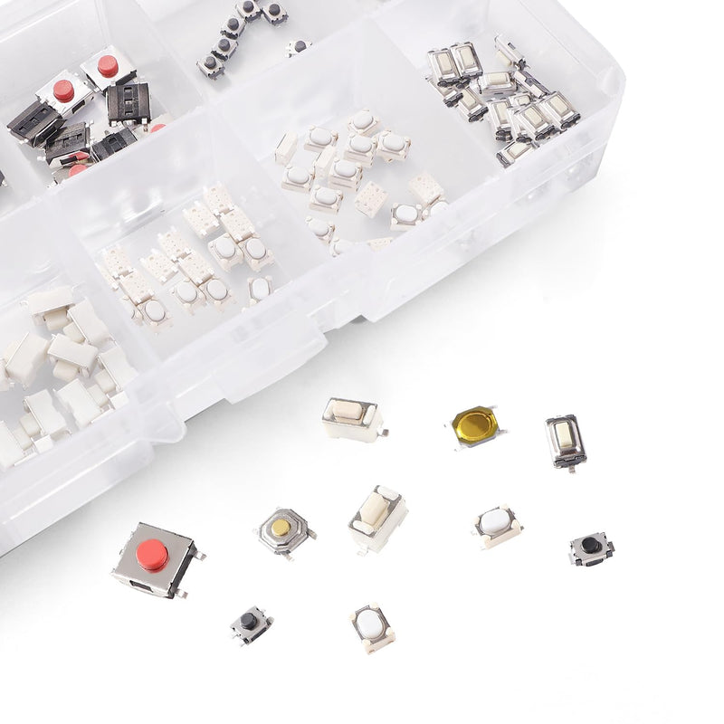 VooGenzek Pack of 250 Tactile Push Button Switch Micro Switch Tactile Button Assortment Kit, 10 Value Health Gear Micro Button Switches for Car Remote Control Button, with Plastic Box 4/6 mm - 250 piecese