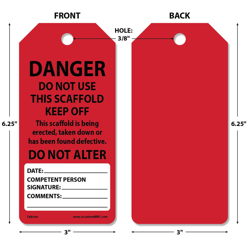 [Australia - AusPower] - 100 Scaffolding Tags by-The-Roll, Do Not Use This Scaffold Keep Off, US Made OSHA Compliant Scaffold Tags, Waterproof PF-Cardstock, Resists Tears, 6.25"x3", TAR109 100 Tags 