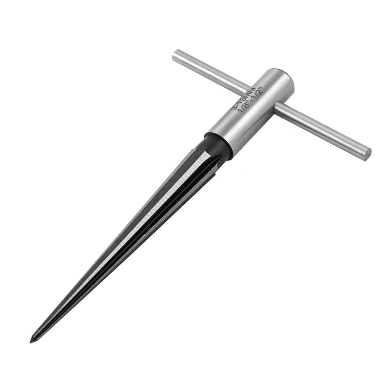 QWORK 1/8" - 1/2" Tapered Straight Flute Handle Reamer T Handle Tapered Reamer Tool for Wood Plastic