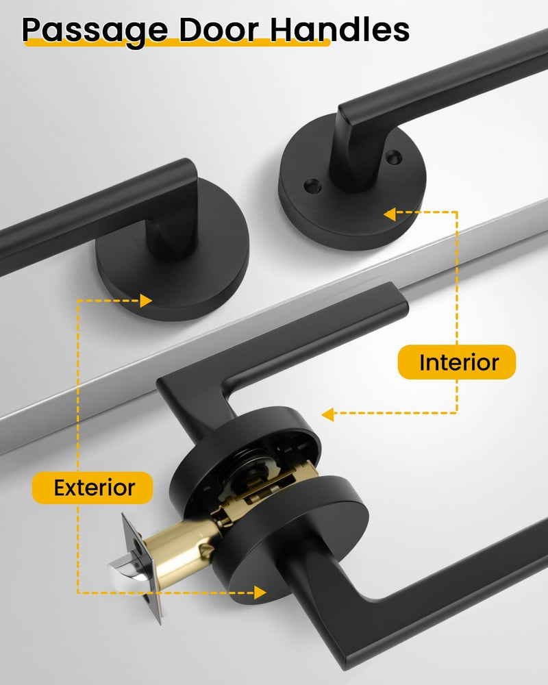 Goldenwarm Black Closet Door Handles, Zinc Alloy Passage Interior Door Handle, Matte Black Door Handles for Closets, Hallways, Heavy Duty Modern Door Levers (1 Pack) 1