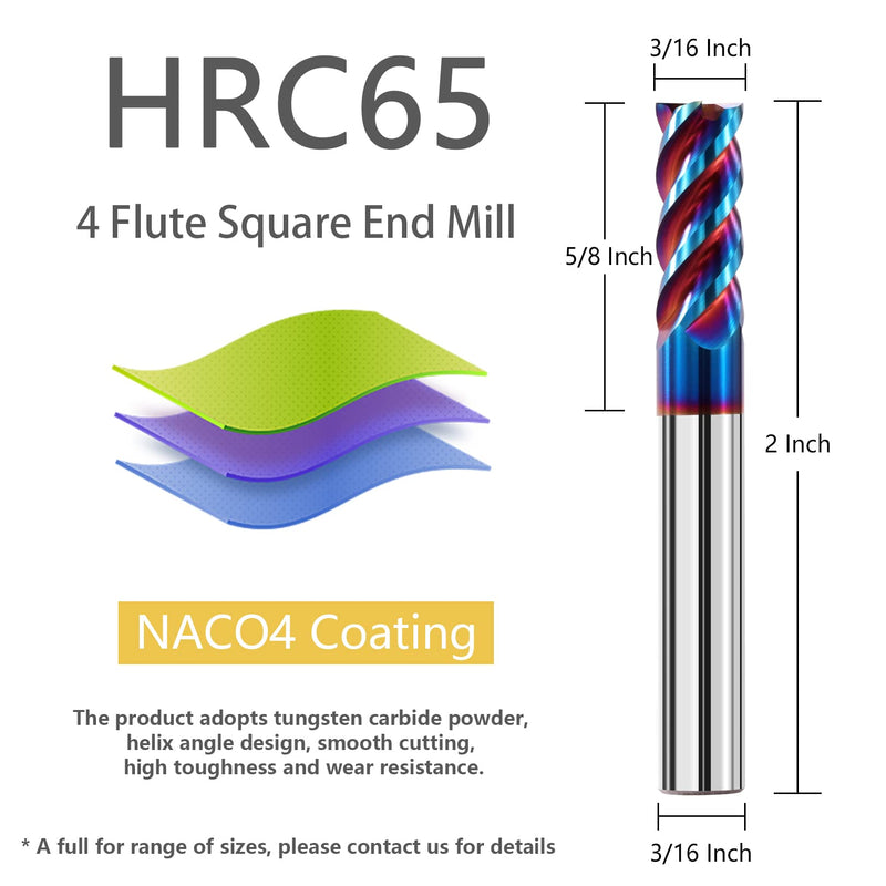 [Australia - AusPower] - 5PCS 3/16" Solid Carbide Square Nose End Mills Set 65HRC Tungsten Steel Milling Cutter 4 Flute CNC Milling Bits for Stainless Steel Hardness Steel 3/16 in 5 