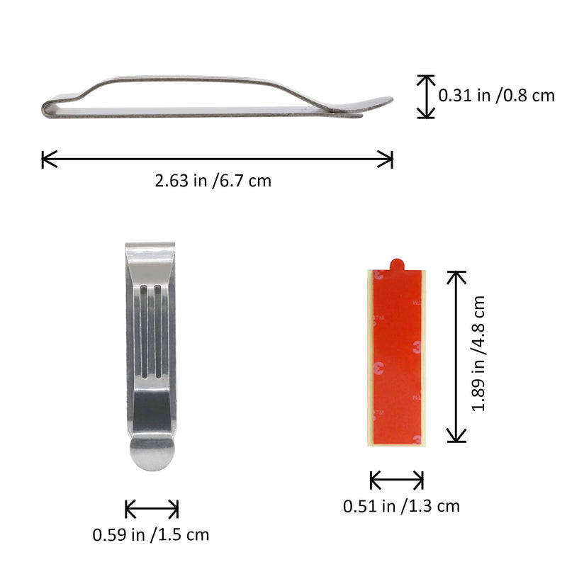 [Australia - AusPower] - Universal Attachable Pocket Clip 2 Pack Adhesive Stainless Steel Belt Clip for Smartphones Cell Phone Hip Clip Light Weight Metal Phone Clip for Belt Bag Holster GPS Walkie-Talkie Silver 