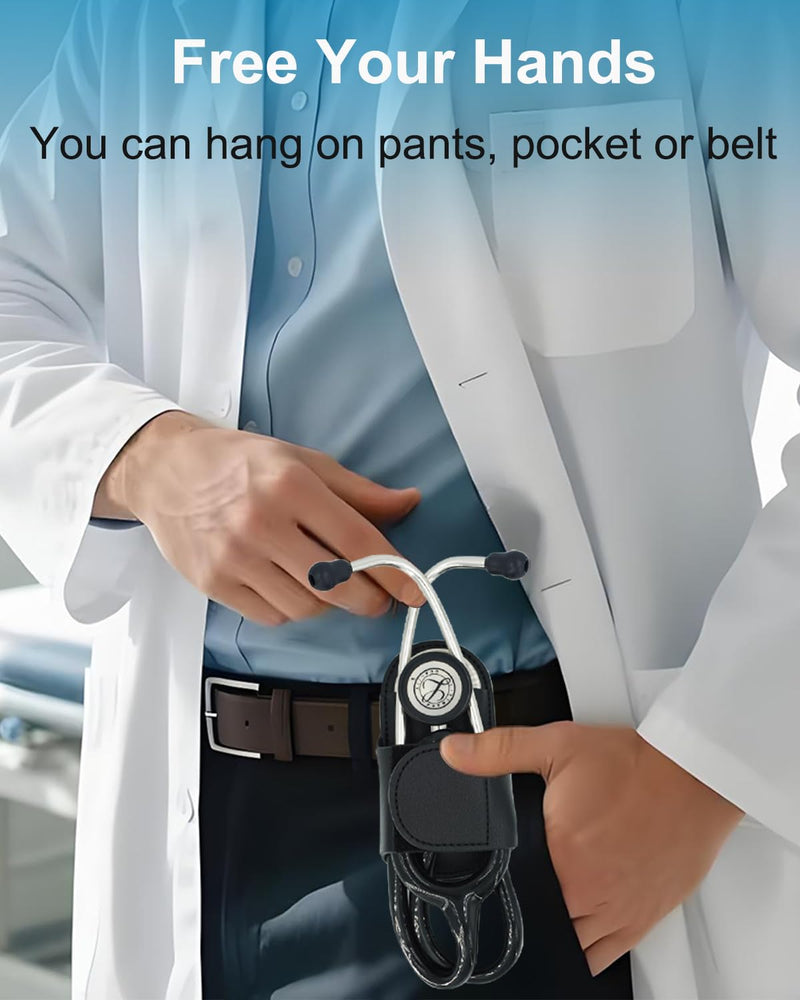 [Australia - AusPower] - Stethoscope Holder Hip Clip for 3M Littmann and Most Stethoscope, Lightweight PU Leather Hip Belt Holder Clip, Compact & Portable Protective Carry 